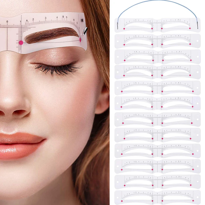 

12 Pcs Eyebrow Stencil Reusable Template Makeup Tools Eyebrow-Shaped Mold Card EF
