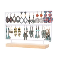 46 Hole Earring Organizer Jewelry Holder 2Tier Stand Ear Stud Display Rack Rustic Wooden Base Tray for Bracelet Necklace Ring
