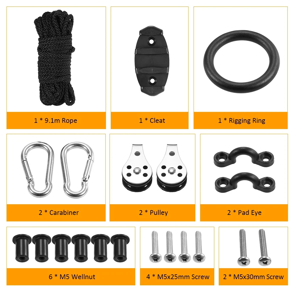 Kayak Accessories 21PCS Water Sports Canoe Anchor Trolley Kit Zig Zag Cleat Rigging Ring Pulleys Pad Eyes Well Nuts Screws | Автомобили и