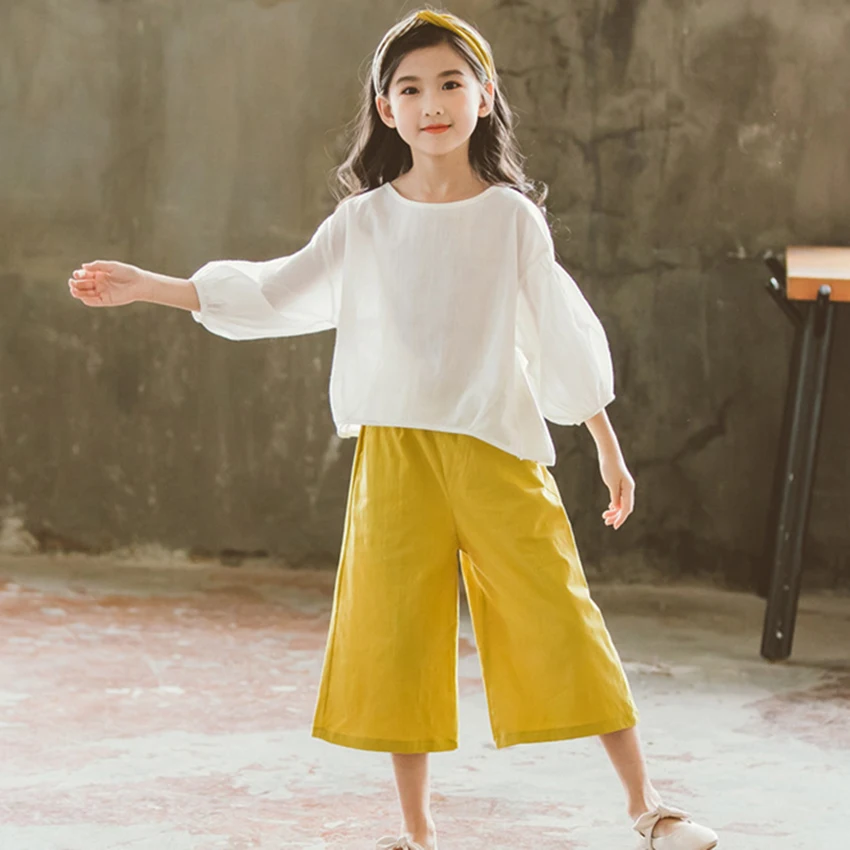 girls clothing set Новинка года, детский модный бутик нарядов для девушек, летний хлопковый повседневный комплект одежды для детей из 2 предметов, Рубашки, Топы и штаны, комплект для девочек 14 лет - Цвет: girls clothing set