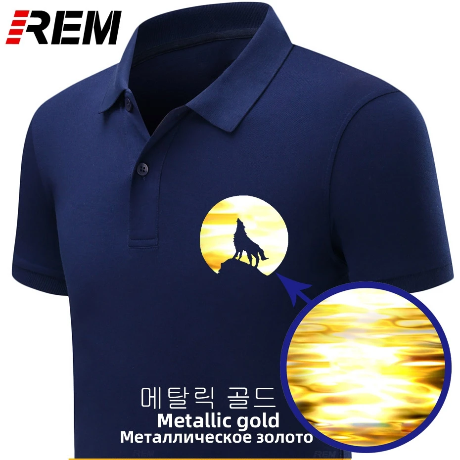 

mens polos shirt Summer Dress Fashion Brand Men's Shirt Wolf Moon Printed polo Shirt Short Sleeve O-neck Top Men Patchwork