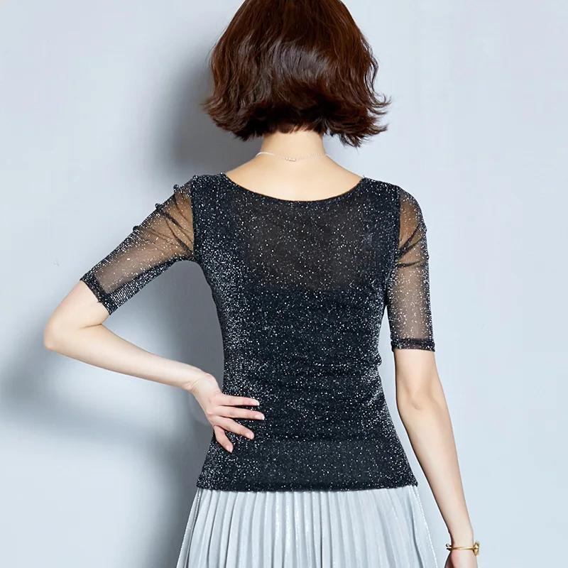 

Summer New Solid Women T-shirt Slim T Shirt Short Sleeve Tshirt Sexy O Neck Mesh T Shirts Women's Pink Black Fashion Casual Tops