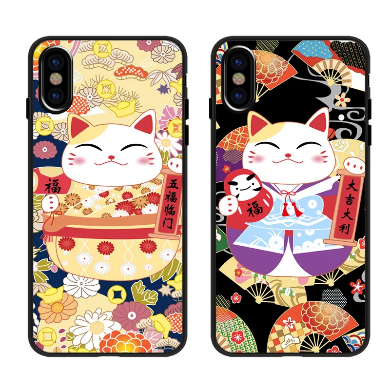 Милый чехол для телефона с изображением аниме good luck cat iPhone X XR XS Max силиконовый 7 8 6s