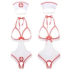 # S-XXL женское сексуальное нижнее белье для косплея медсестры, женское нижнее белье с лямкой на шее, трико с вырезом на спине, боди с повязкой на голову, Ночная одежда