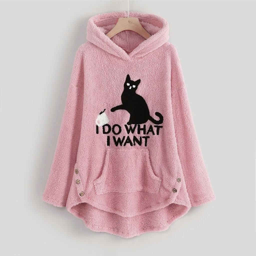 Худи с кошачьими ушами большого размера Женская толстовка капюшоном в стиле