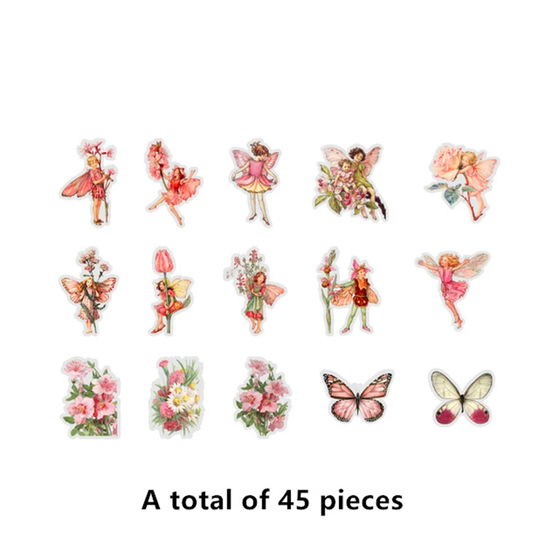 

Водонепроницаемые Стикеры для домашних животных с изображением Феи бабочек, 45 шт./коркор., винтажные декоративные этикетки для скрапбукинг...