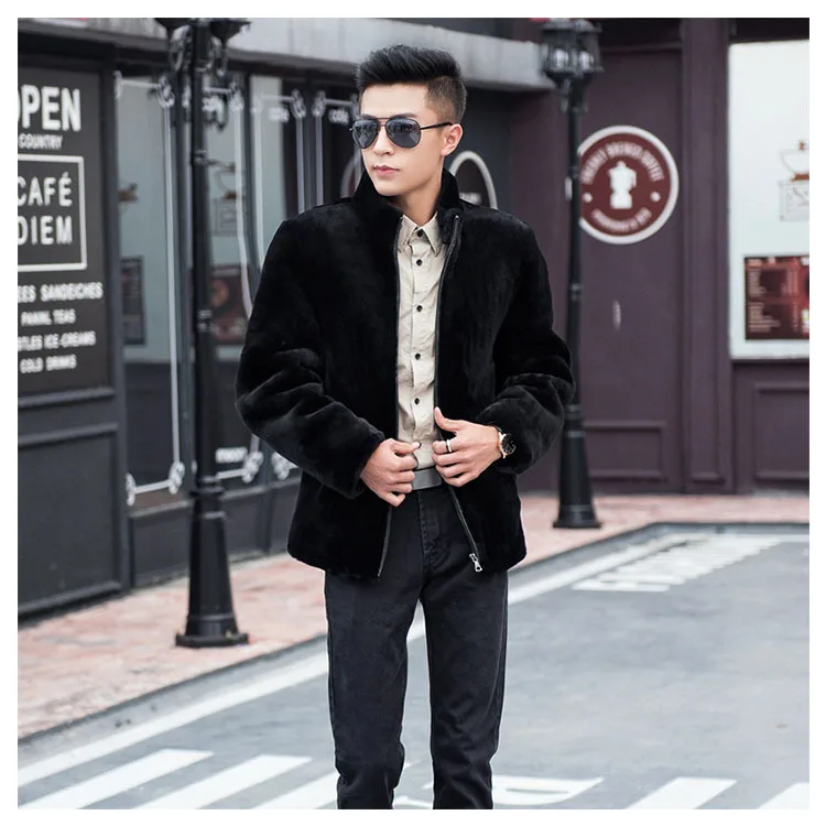

Faux Rex Rabbit Fur Coat Fashionable Men's Silver Fox Jacket 2021 Fall&Winter Warm Clothes Casual Fluffy Lapel Outerwear