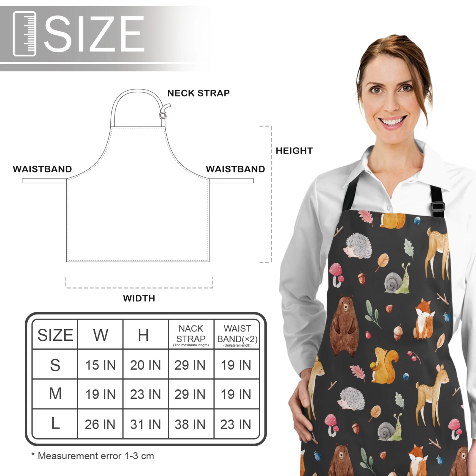 

Bear Fox Squirrel Cartoon Forest Animal Aprons for Women Men Kid Cooking Baking Apron Kitchen Utility Equipment Accessories