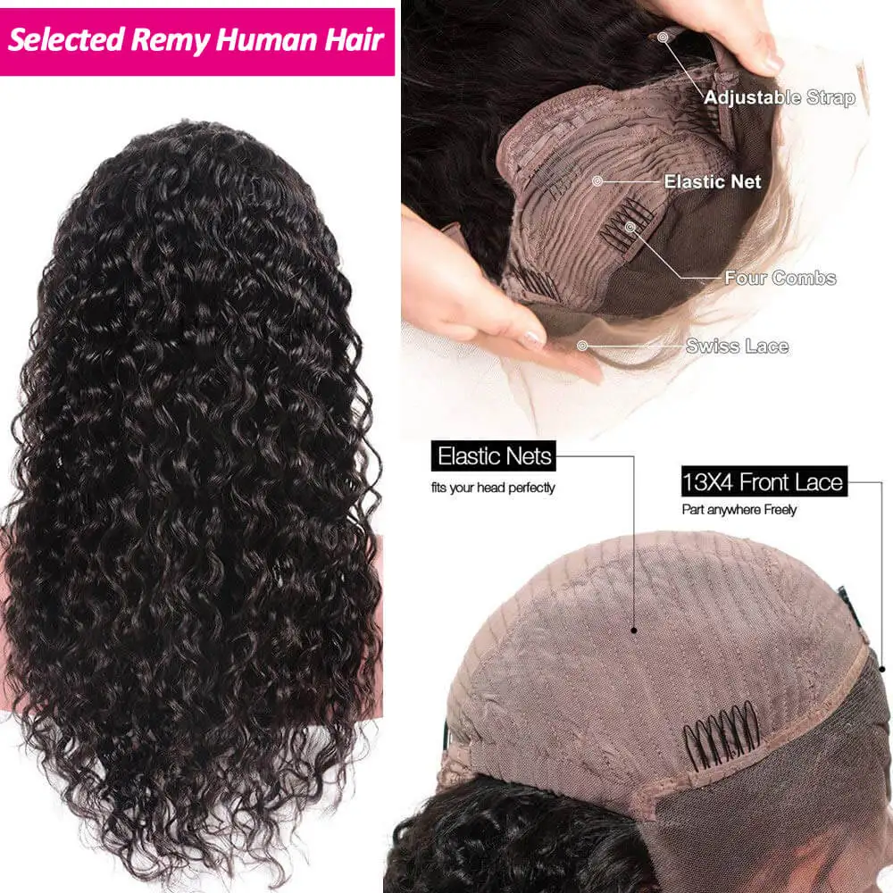 

Water Wave 13x6 Lace Frontal Wig Brazilian Human Remy Hair Wig 4x4 Lace Closure Wig for Women Natural Color Pre Plucked Hairline