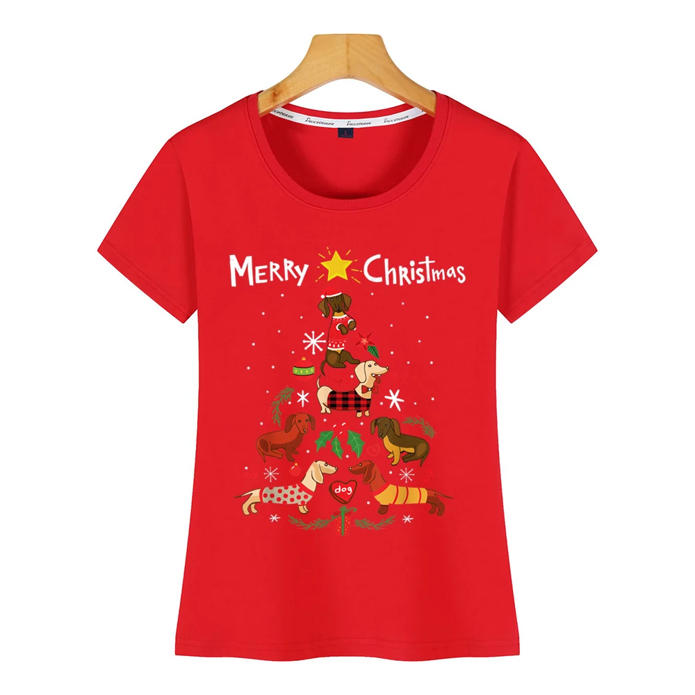 Топы футболки для женщин забавная такса Рождественская елка орнамент деко
