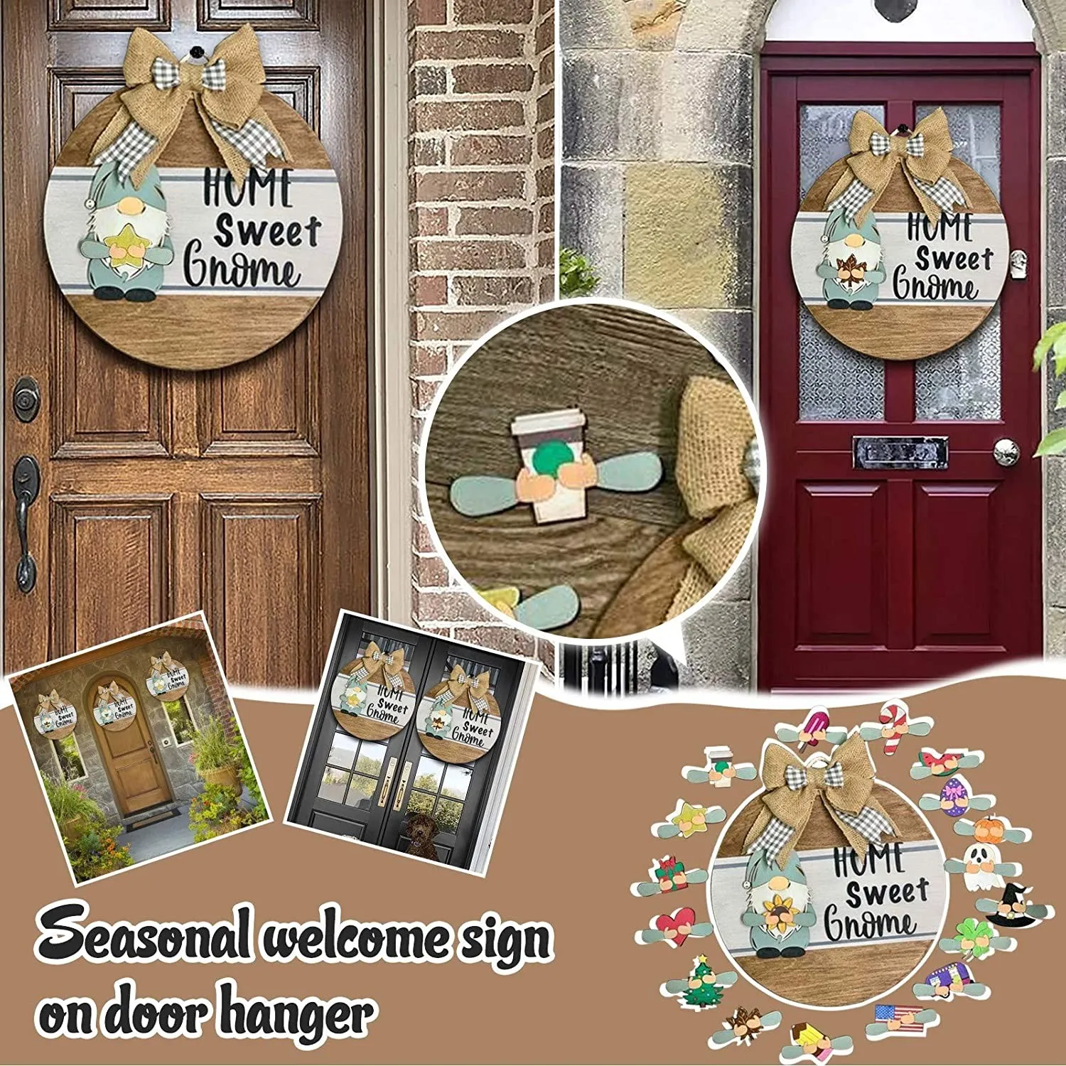 

Gnome Door Hanger Seasonal Welcome Sign With Interchangeable Holiday Pieces For Front Door Porch Hanging Handmade
