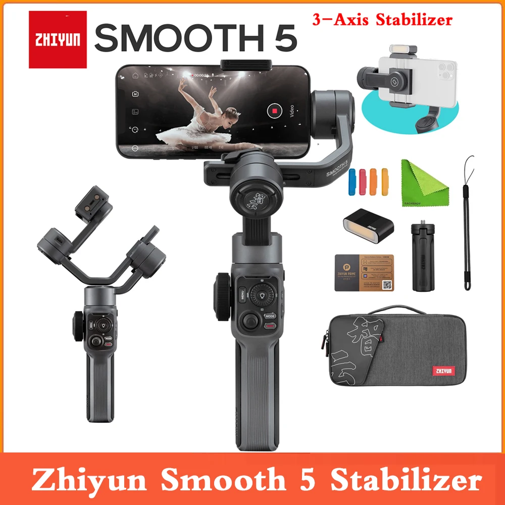 

3-осевой стабилизатор ZHIYUN Smooth 5, Ручной Стабилизатор для телефона, стабилизатор для смартфона для iPhone 13 PRO/Samsung/Huawei/Xiaomi