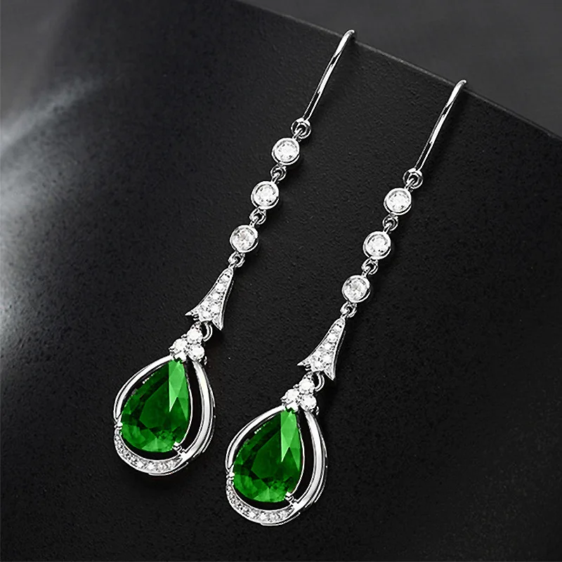 

Fashion Luxury Drop Crystal Dangle Earrings Elegant Women Inlay Green Zircon Silver Color Earring Charm Women's Cocktail Jewelry