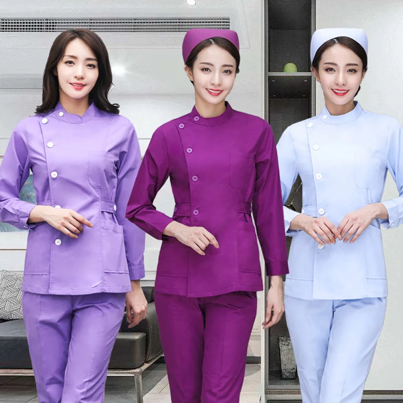 [Комплект] со стоячим воротником Медсестра скрабы с регулируемой талией ремни