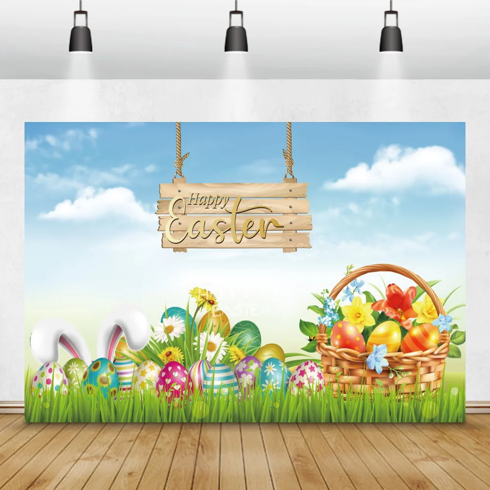 

Фон для фотосъемки с пасхальными весенними цветами лужайкой яйцами кроличьими узорами декор для детской портретной фотосъемки семейный фо...