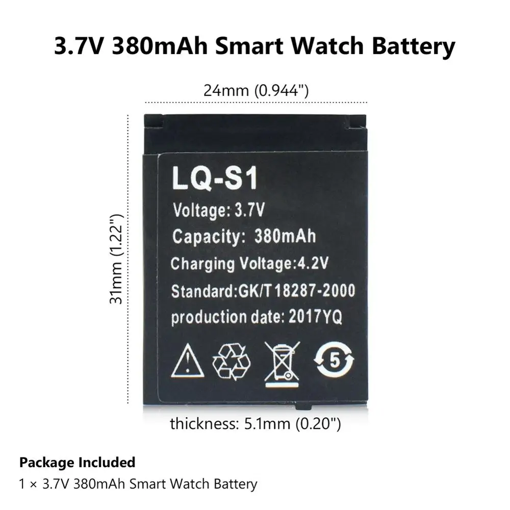 LQ S1 3 7 V 380mAh GTF батарея для умных часов прочная литиевая аккумуляторная QW09 DZ09