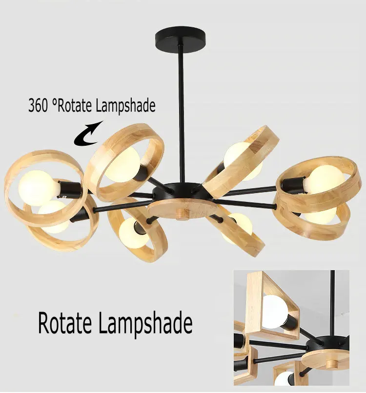 Lámparas colgantes de madera para el hogar, accesorios para el hogar de color blanco y negro, con rotación de 360 grados, estilo escandinavo minimalista