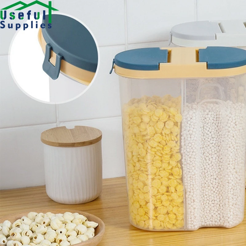 

1/2 Grids Transparent Kitchen Organizer Boxes Removable Partition Large Capacity Dry Goods Organizer Grain Storage Sealed Cans