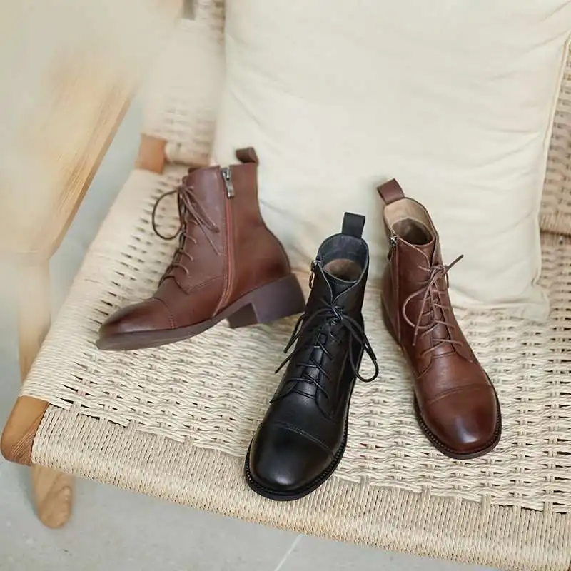 

Vichelo Hot med heel vintage fashion basic winter shoes women keep warm comfortable cool girls streetwear solid ankle boots L1f1