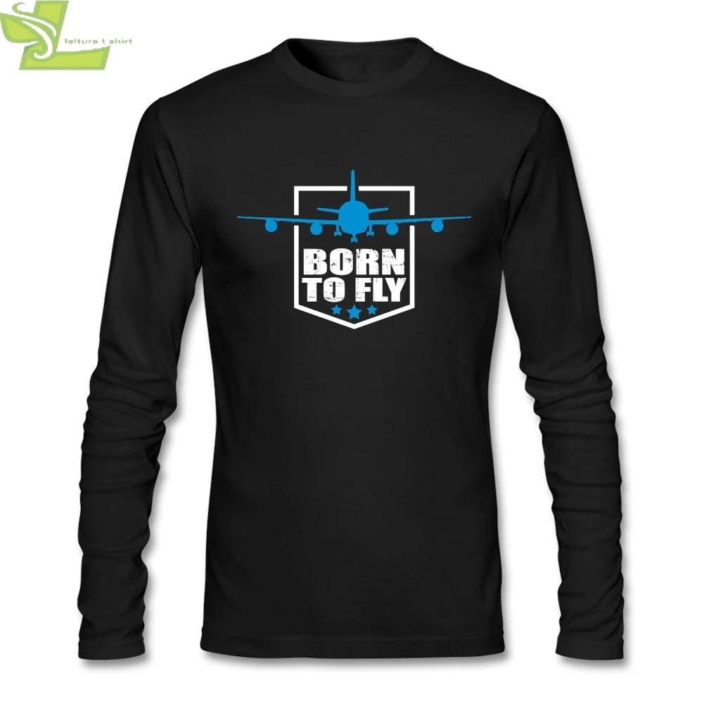 Мужская рубашка с круглым вырезом и длинным рукавом из хлопка Born To Fly логотипом Wing