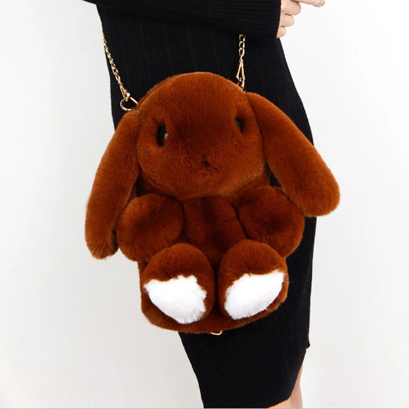 В наличии милая пушистая маленькая сумка с помпонами в виде кролика на цепочке