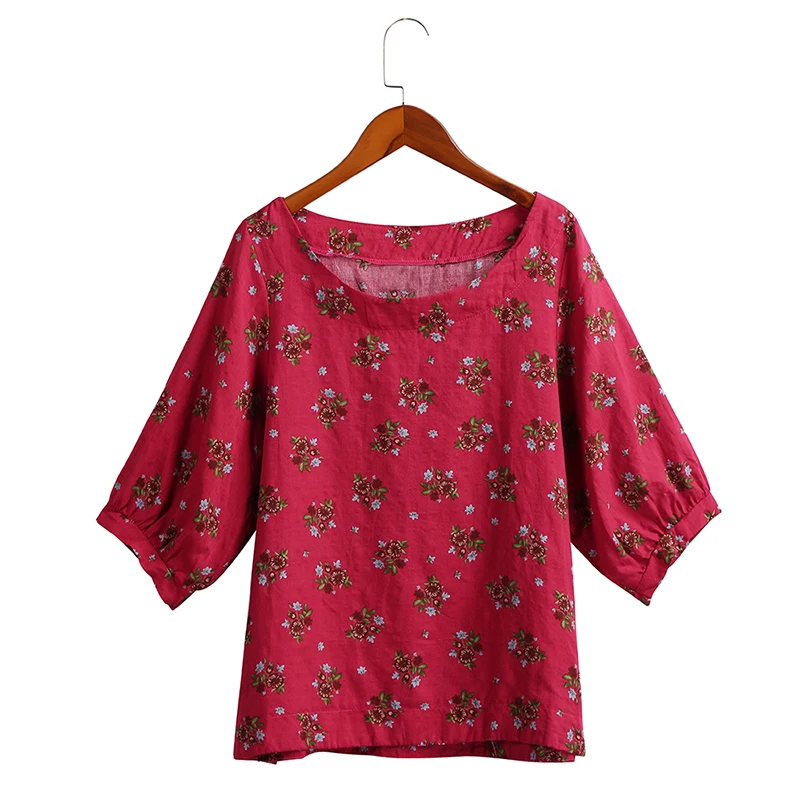 Блузка женская из хлопка и льна Свободный Топ в стиле бохо с рукавом три четверти