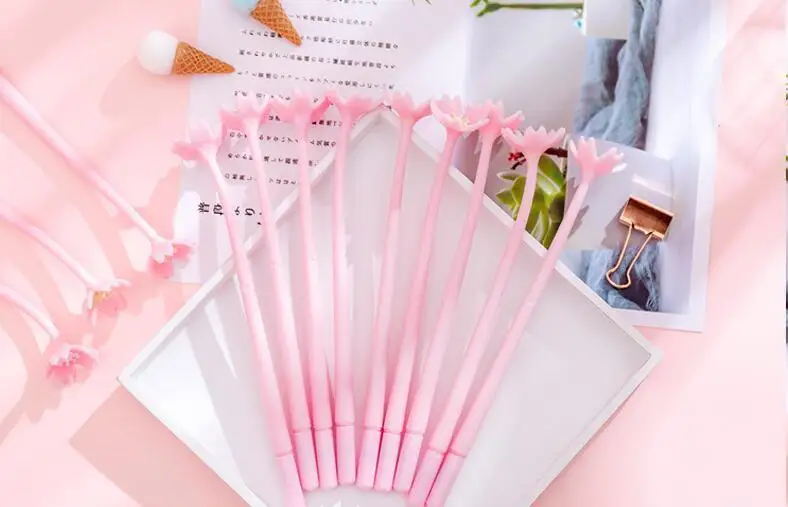 1 Piece Lytwtw's Silicone Pink Creative Cute Cherry Blossoms Flower Stationery Office School Supplies Gift Simulation Gel Pens