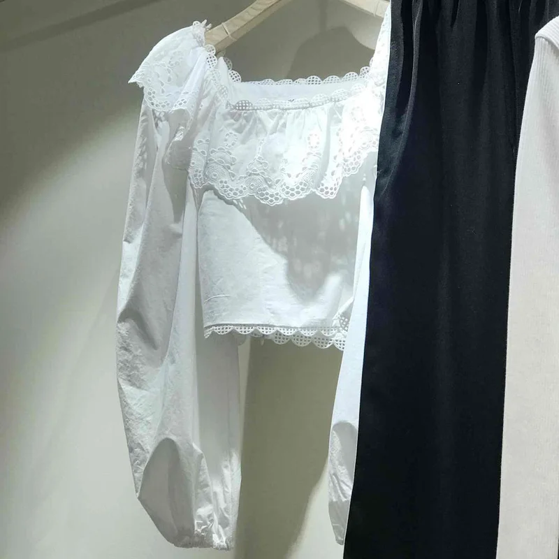 

2021 Sweet Ruffles Short Blouse Women Shirts Spring Fresh Long Sleeve Womens Crop Tos Korean Fashion New Blusas Mujer