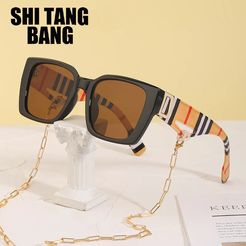 

Square Retro Sunglasses Ladies Fashion With Chain Big Frame Frame Luxury Brand Design Sunglasses Women Necklace Eyeglasses