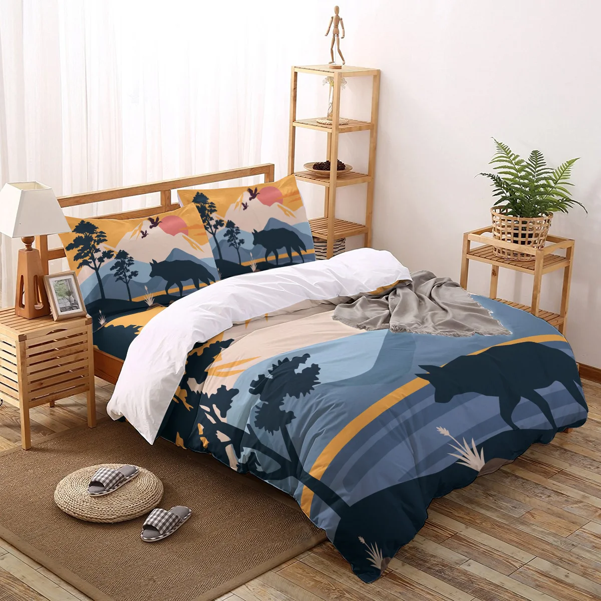

Animal Wolf Lake Bird Sun Bedding Set For Home Duvet Cover Set Bedclothes Bed Linens Sheet Queen King Size Qulit Covers