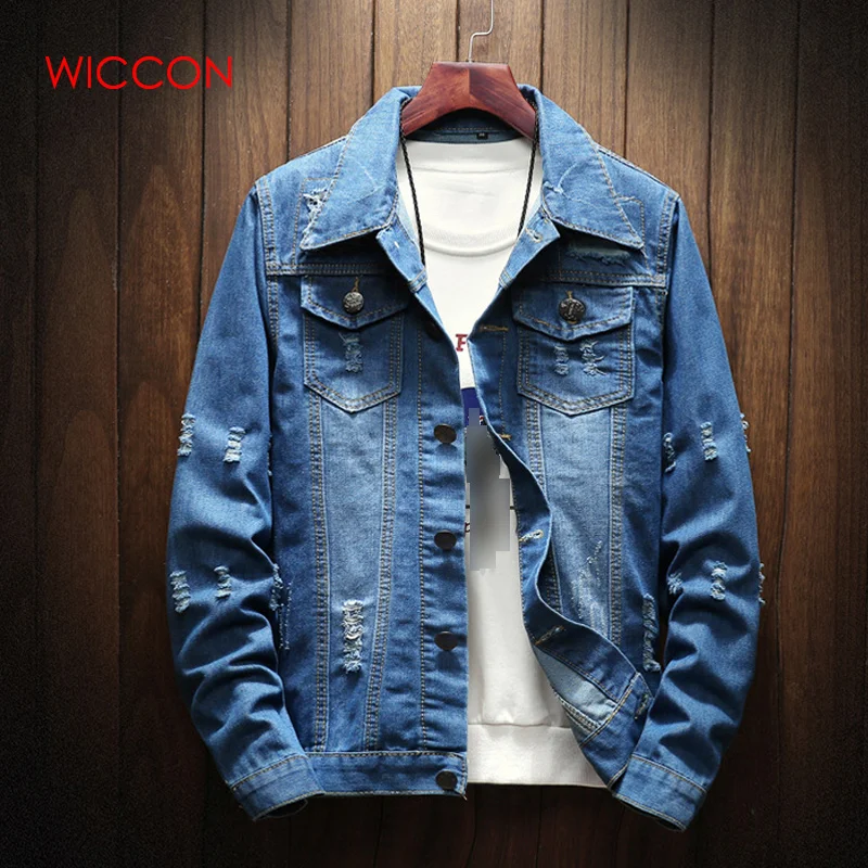 Мужская джинсовая куртка модная рваная в стиле хип-хоп ковбойская | одежда