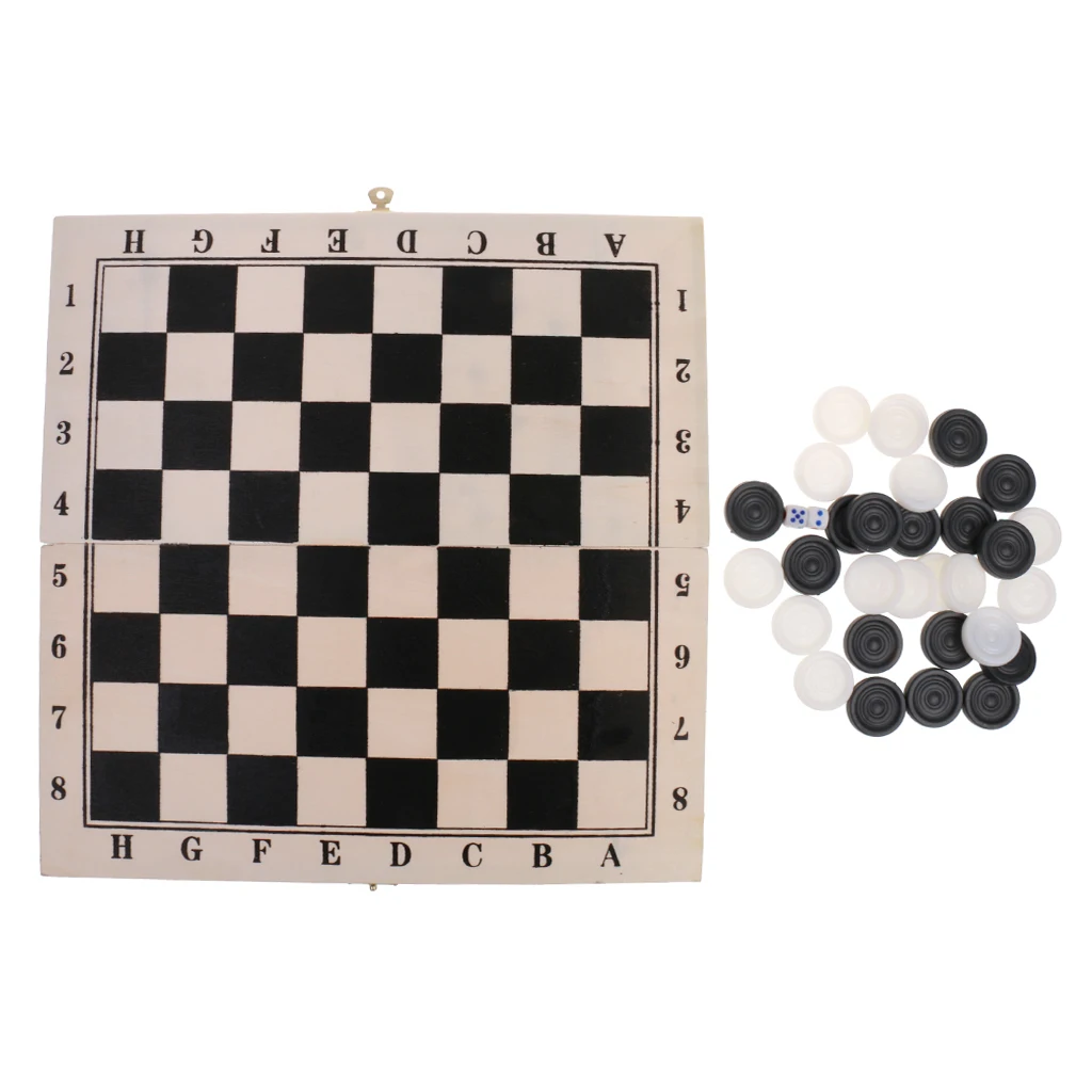Wooden Foldable Checkers Board With Draughts Pieces Set Game 8x8 |