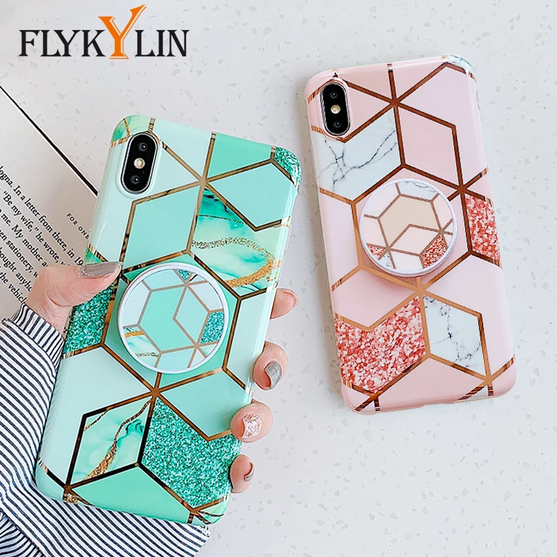 FLYKYLIN подставка для держателя для samsung Galaxy A50 задняя крышка на для samsung A70 A40 Art Сращивание мрамора IMD силиконовый чехол для телефона