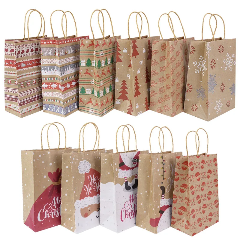 

15 Kinds Merry Christmas Kraft Paper Bag Santa Claus Gift Bags With Handles Xmas Present Storage Bag Christmas Party Supplies