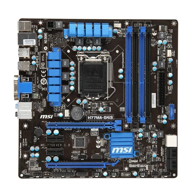 

Материнская плата MSI H77MA-G43 Intel H77 LGA 1155 для настольного ПК DDR3 32 Гб PCI-E 3,0 VGA DVI 4 × USB3.0 SATA3 Micro ATX Core i3 i5 i7 процессоры