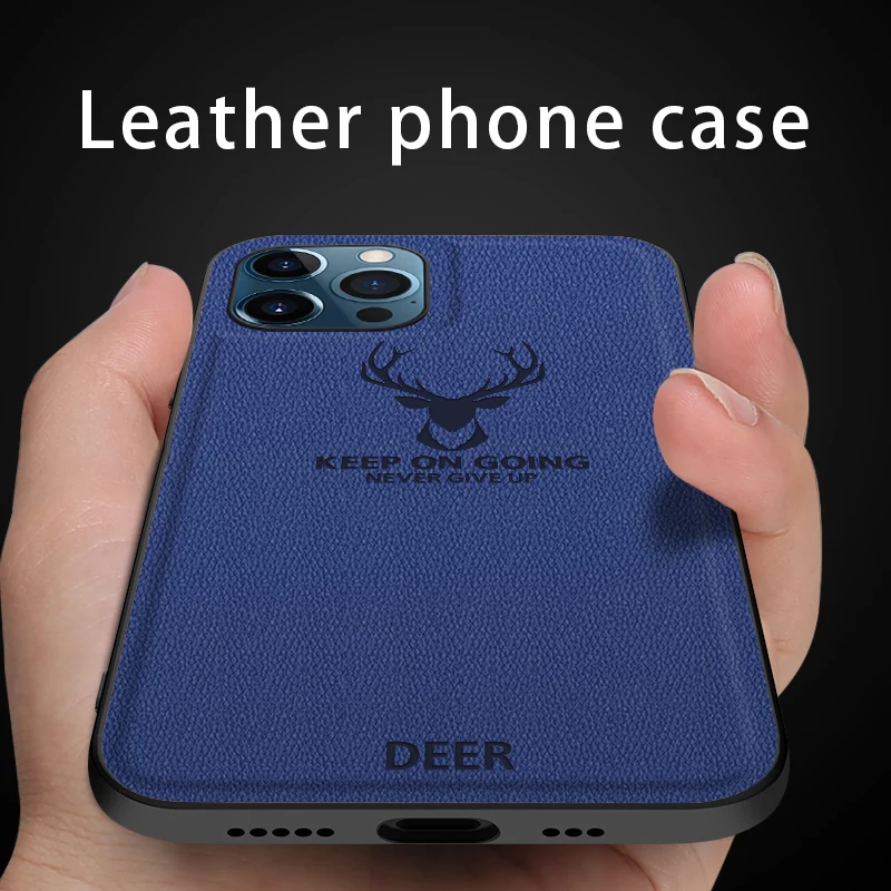 

Luxury Shockproof Silicone Built-in Magnet PU Leather Deer Phone Case For Apple iPhone 12 11 Pro MAX MINI Back Cover Fundas