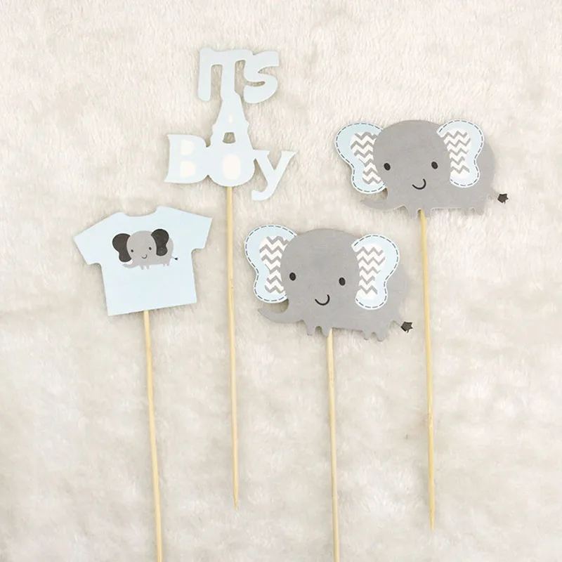 

4pcs/set It's A Boy/Girl Cupcake Cake Topper Elephant Cake Flags Boy Kids Happy Birthday Baby Shower Party Baking Decor Supplies