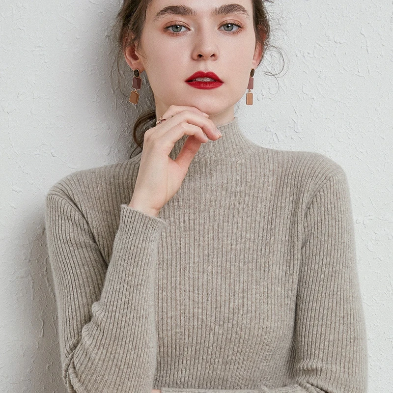Fashion Women Half Turtleneck Sweaters Loose Winter Sloid Color Knitted Jumper Female Casual Basic Bottoming Pullover | Женская одежда