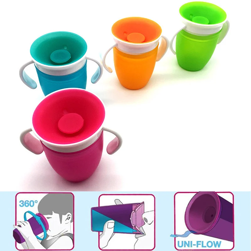 240ML Baby Drinking Cup Leakproof 360 Degrees Rotated Infants Learning Drinking Cup With Double Handle Baby Water Bottle