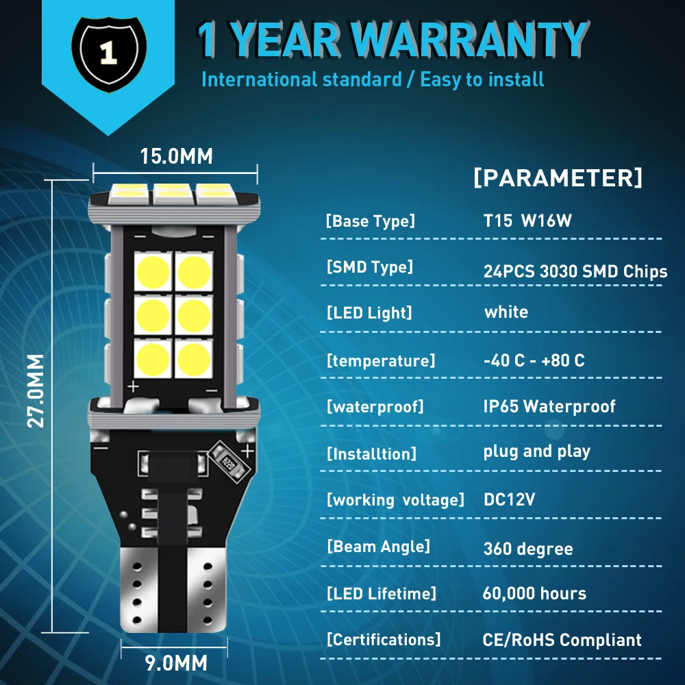 2 шт. T15 W6W светодиодные лампочки CANBUS 1000Lm 912 921 без ошибки Автомобильные фары