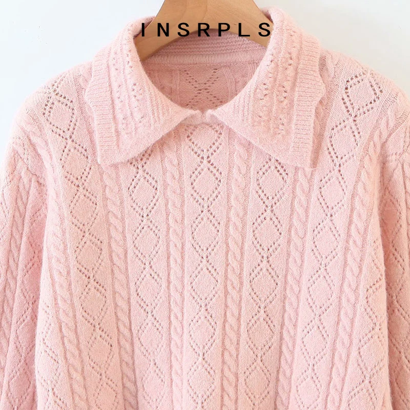 INSPRLS женский милый модный Свободный вязаный свитер винтажный воротник с