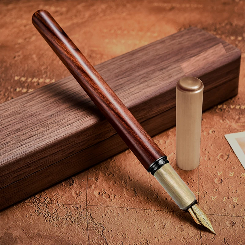 

769High quality vintage wood fountain pen luxury antique pens for writing school office drawing ink brass