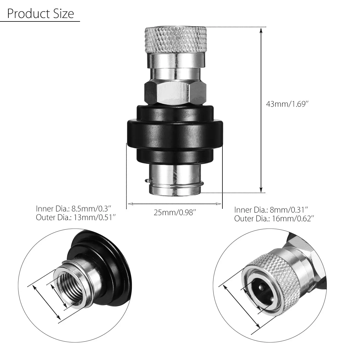 

Paintball Replacement 1/8 NPT Female Threads Black Slide Check 8mm Quick Disconect Connect Adapter PCP Paintball Accessories