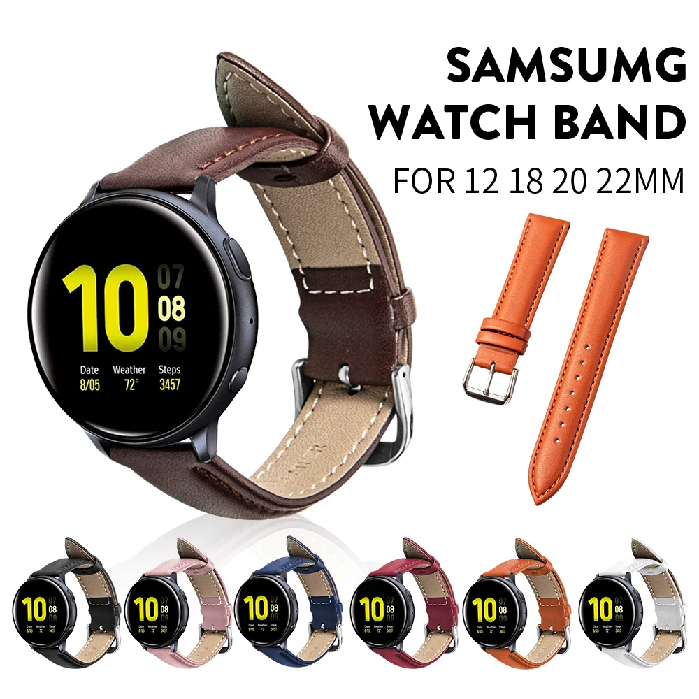 

22mm 20mm 18mm Watch Band Leather Watch Strap for Samsung Galaxy Watch Active 2 Gear S3 Frontier 46mm for Amazfit Bip for Huawei