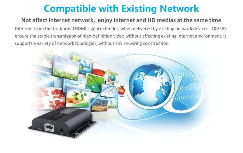 Удлинитель HDMI LKV383 HDbitT Extender обеспечивает сигнал Full HD 1080P до 120 м поддерживает