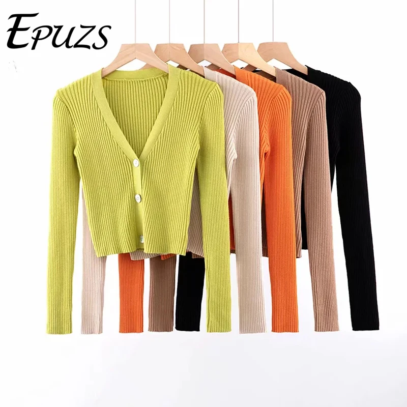 Женский укороченный кардиган с глубоким v-образным вырезом трикотажный свитер