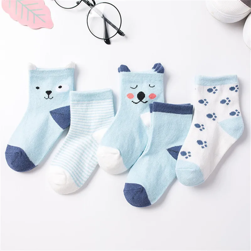 Calcetines de algod&oacute;n con dibujos animados para ni&ntilde;o y ni&ntilde;a, medias deportivas c&aacute;lidas a rayas con puntos, regalo para oto&ntilde;o e invierno, 5 par/lote, CN-3