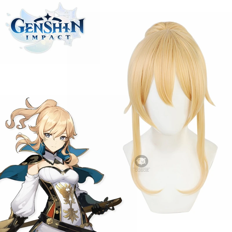 

Genshin Impact Jean Cosplay Wigs with Ponytail Blonde Curly Wig with Bangs Heat Resistant Synthetic Hair Game Cos