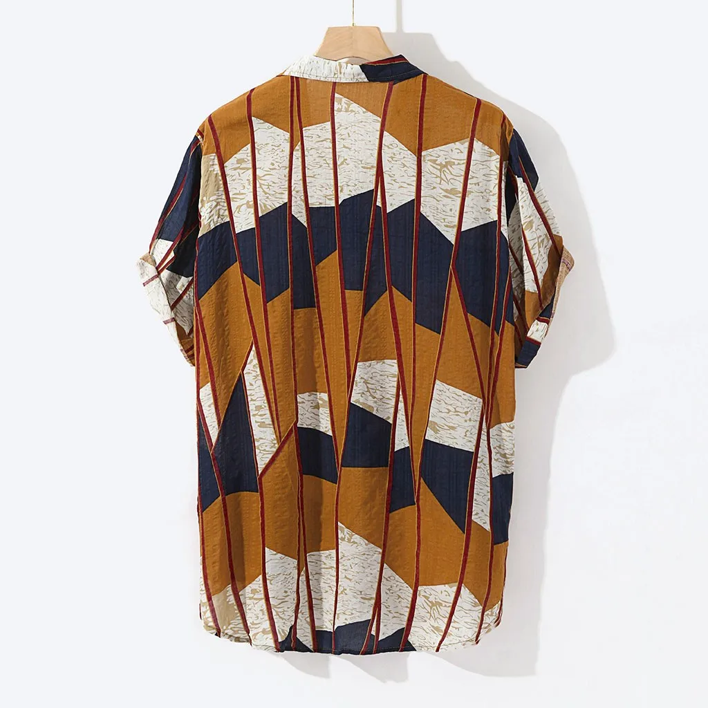 KANCOOLD Shirt Mens Fashion Colorful Chest Pocket Short Sleeve Turn Down Collar Loose Shirts Vintage Hip Hop Beach Blouse Jun15 | Мужская