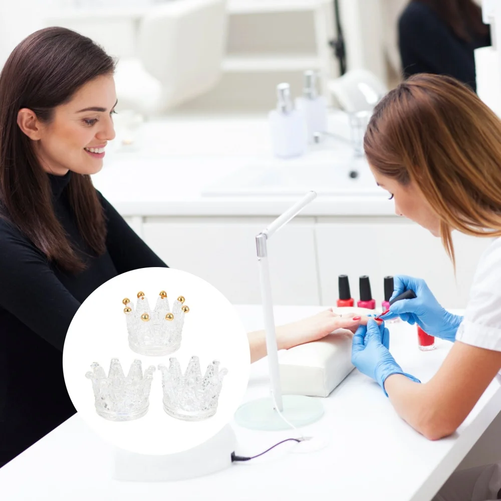 

3Pcs Crystal Glass Jar Dish Nail Acrylic Liquid Powder Cup Bowl Nail Pen Holder